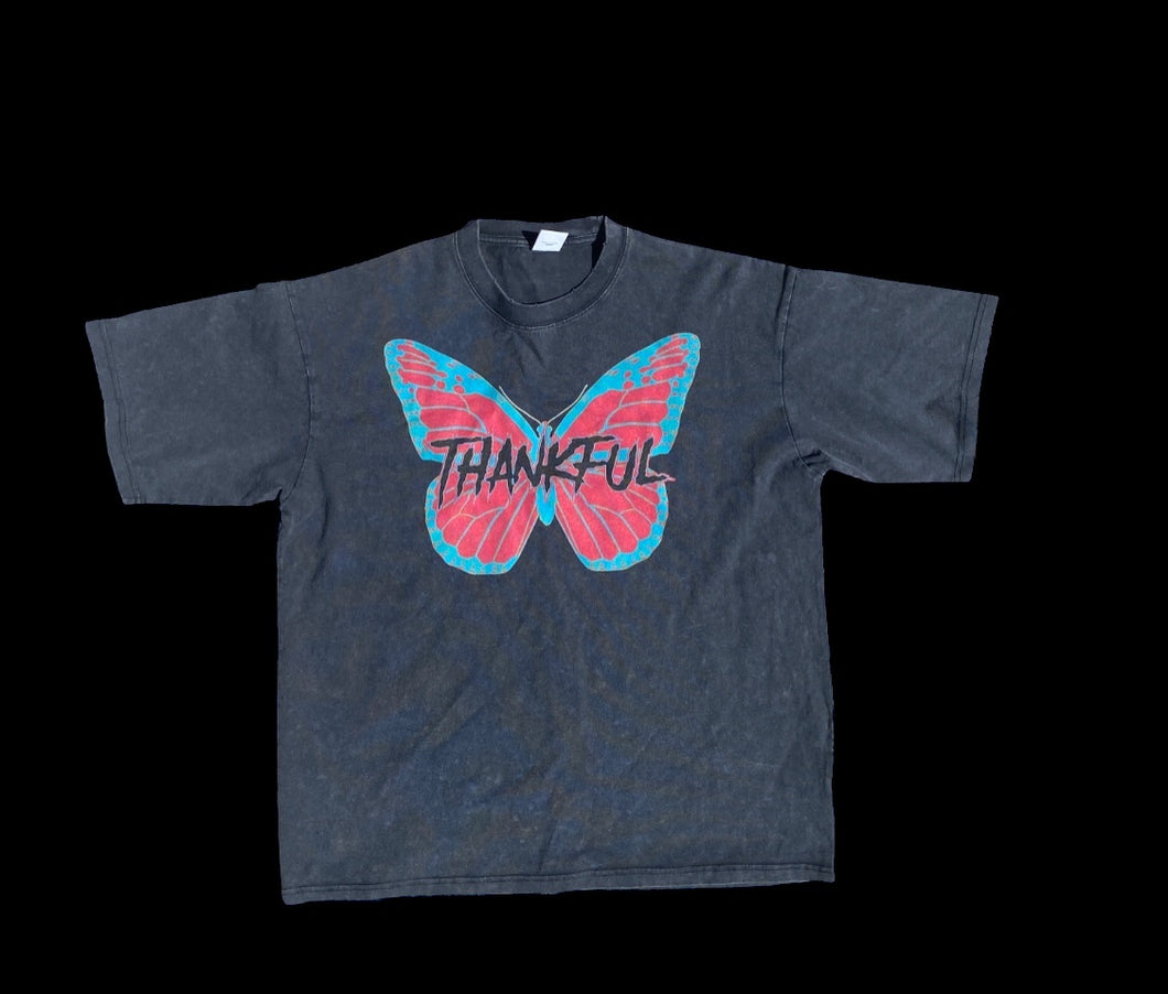Butterfly tee (black + blue logo)